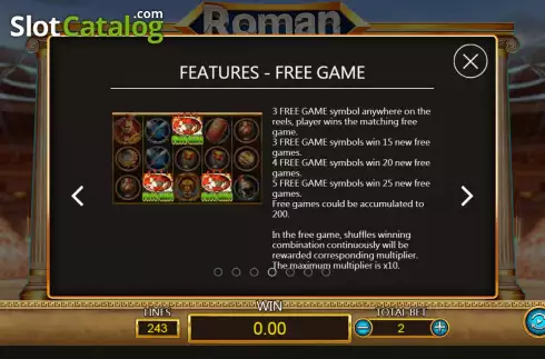 Free game screen. Roman slot