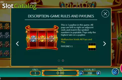 Paylines screen. Rich Ox slot