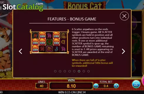 Bonus Game screen. Bonus Cat slot
