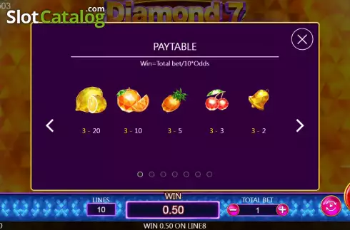 Paytable screen. Diamond 7 (Dragoon Soft) slot