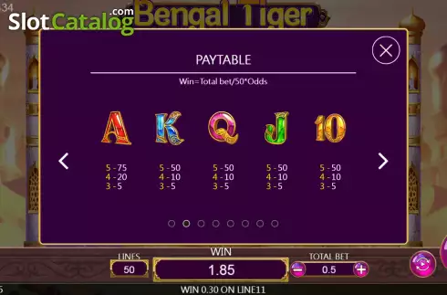 Paytable screen 2. Bengal Tiger slot