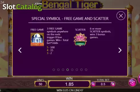 Free Games screen. Bengal Tiger slot