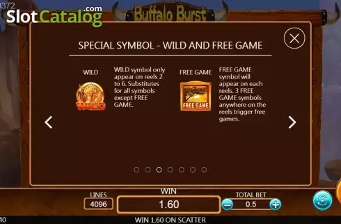 Special symbols screen. Buffalo Burst slot