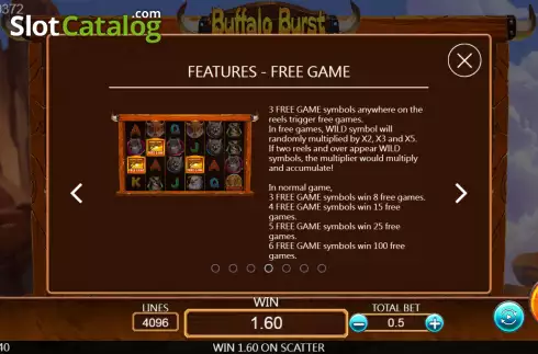 Free Game screen. Buffalo Burst slot