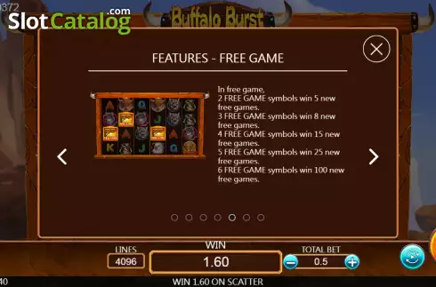 Additional Free Game screen. Buffalo Burst slot