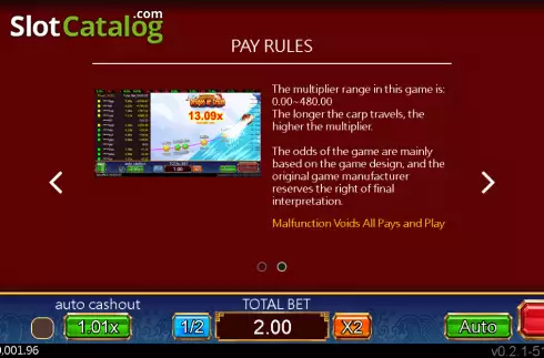 Pay rules screen. Dragon or Crash slot