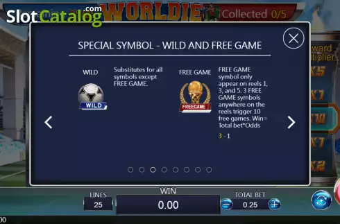 Special symbols screen. Worldie slot
