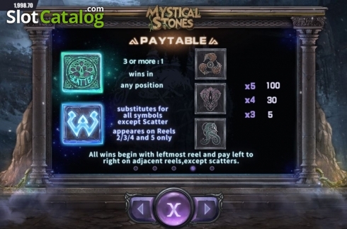 Paytable 2. Mystical Stones slot