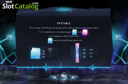 Paytable 1. Infinity Club slot