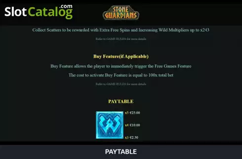 Buy feature screen. Stone Guardians slot