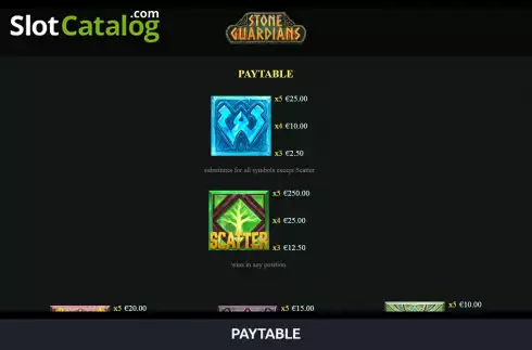 Paytable screen. Stone Guardians slot
