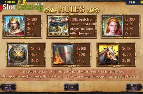 Paytable 1. Knights of the War slot