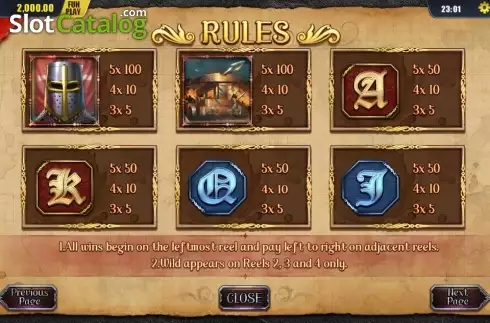 Paytable 2. Knights of the War slot