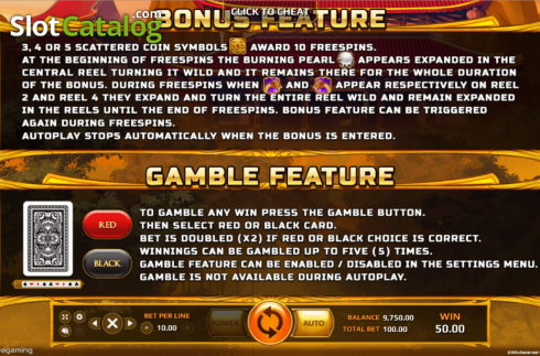 Features. Burning Pearl slot