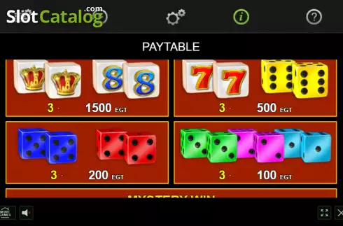 Paytable screen 2. 27 Dice slot