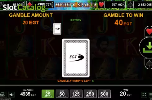Gamble Double UP Risk Game Screen. Mighty Sparta slot