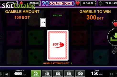 Risk Game screen. 20 Golden Dice slot