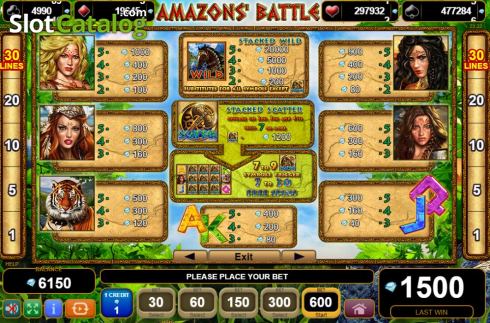 Paytable. 50 Amazons' Battle slot