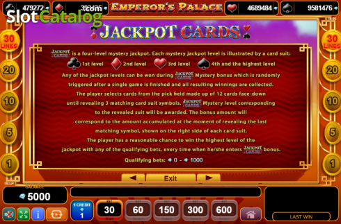 Paytable 4. Emperor's Palace slot