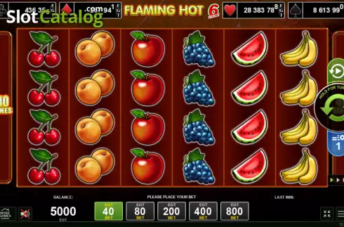 Game screen. Flaming Hot 6 reels slot