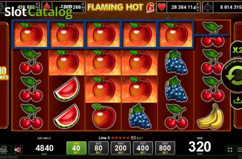 Win screen. Flaming Hot 6 reels slot