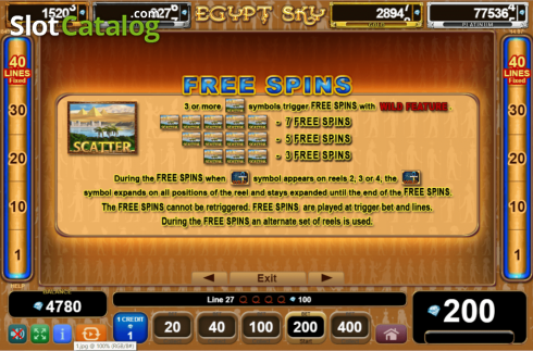 Ecran6. Egypt Sky Egypt Quest slot