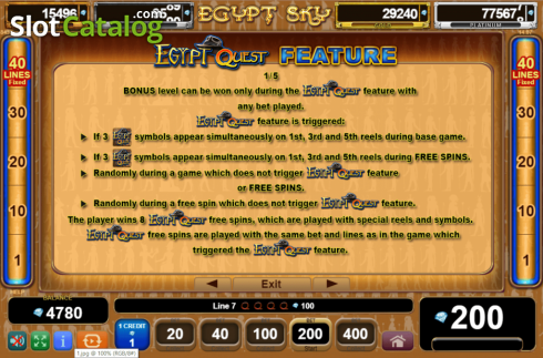 Ecran7. Egypt Sky Egypt Quest slot