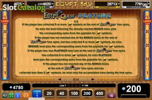 Ecran9. Egypt Sky Egypt Quest slot