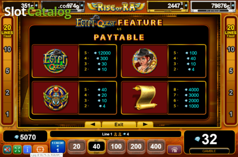 Paytable 2. Rise of Ra: Egypt Quest slot