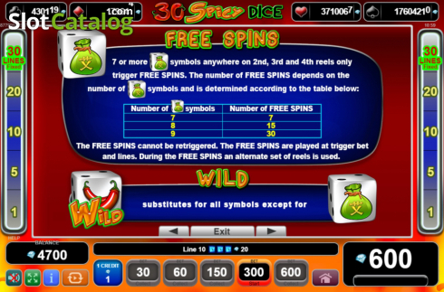 Features. 30 Spicy Dice slot