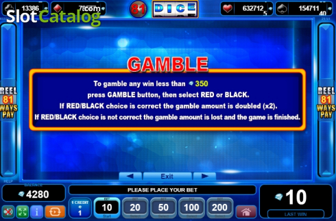 Paytable 3. 81 Dice slot