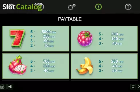 Paytable screen 2. Cocktail Rush slot