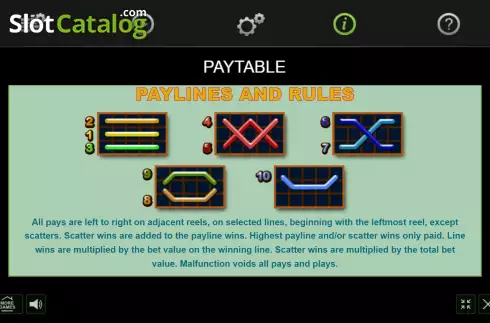Paylines screen. Cocktail Rush slot