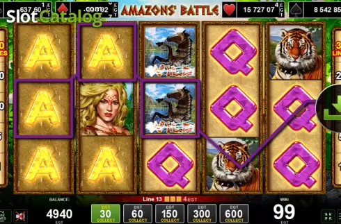 Free Spins Gameplay Screen. Amazons' Battle slot