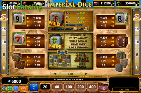 Paytable 1. Imperial Dice slot