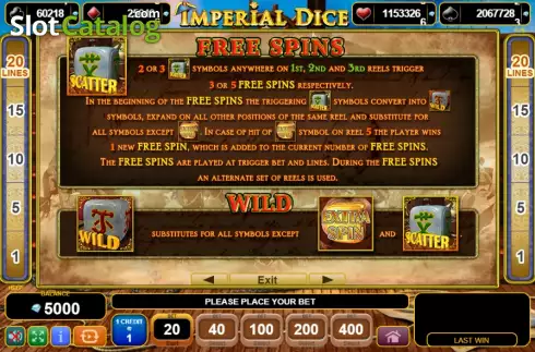 Paytable 2. Imperial Dice slot