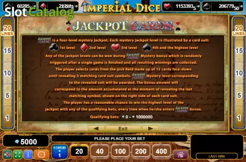 Paytable 4. Imperial Dice slot