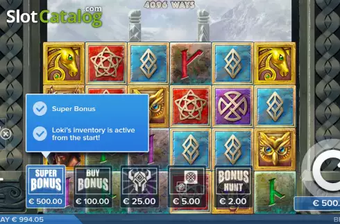 Buy Feature Screen. Valhall Gold slot