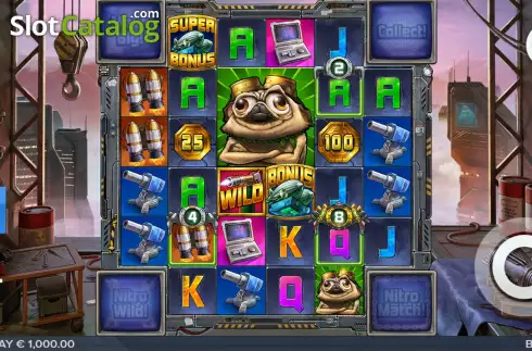 Game Screen. Pug Thugs of Nitropolis slot