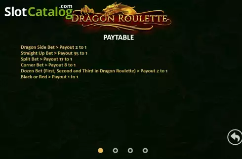 Paytable screen. Dragon Roulette slot