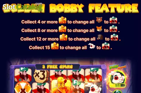 Golden Bobby feature screen. Adventure of Bobby Woods slot