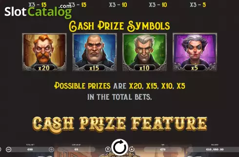 Cash Prize symbols screen. Detective Fortune slot