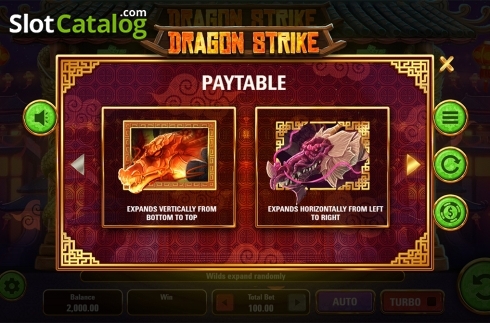 Paytable. Dragon Strike slot