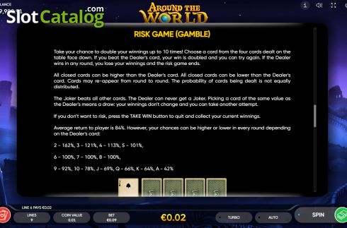 Risk game screen. Around The World (Endorphina) slot
