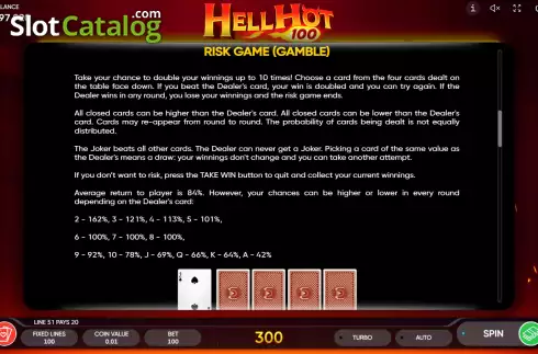 Risk game features screen. Hell Hot 100 slot