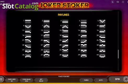 Paylines screen. Joker Stoker slot