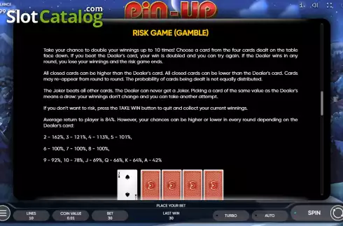 Risk game (gamble) screen. Pin-Up slot