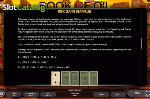 Risk game screen. Book of Oil slot