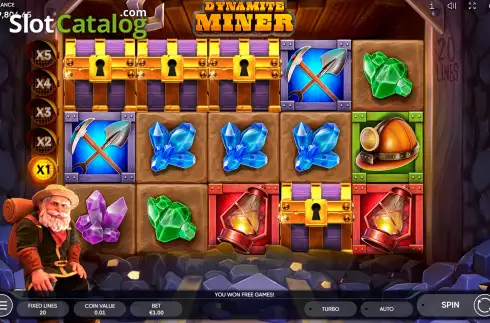 Free Spins Win Screen. Dynamite Miner slot