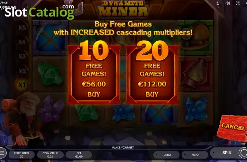 Buy Feature Screen. Dynamite Miner slot